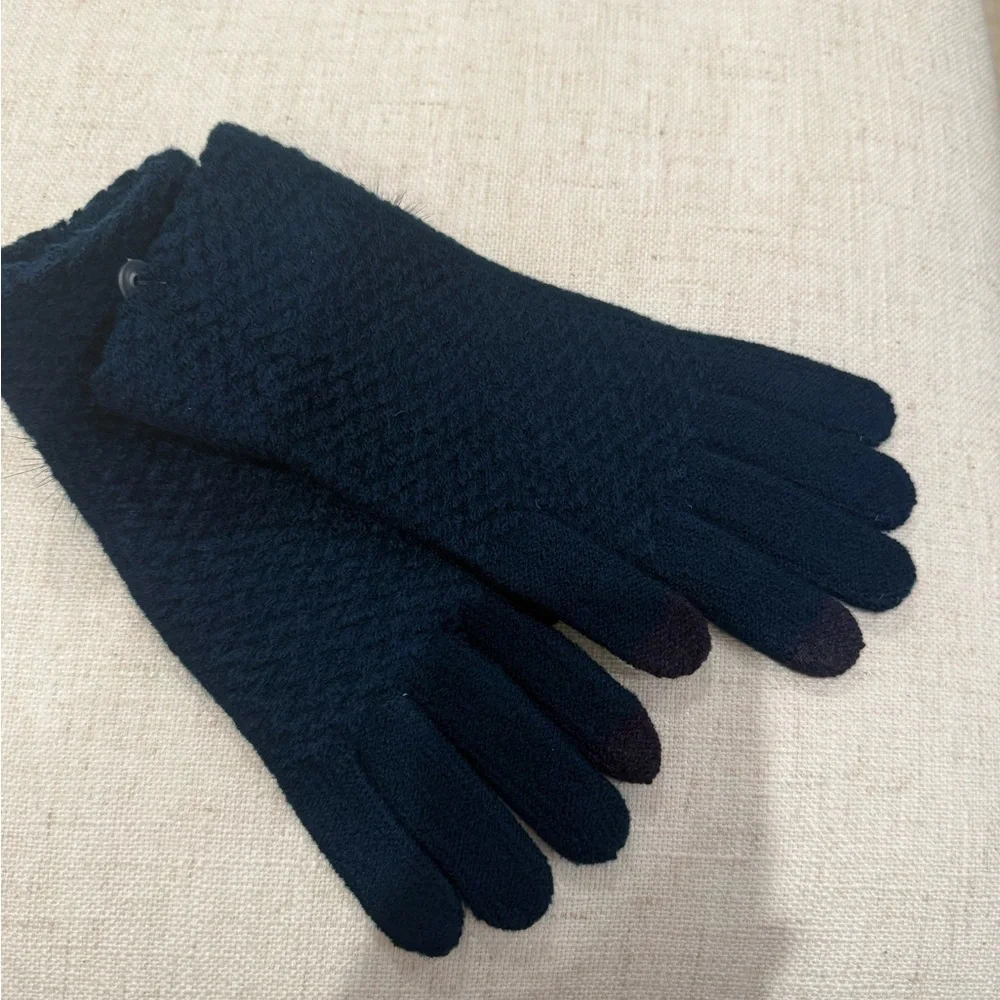 UGG Women's Navy Gloves with Faux Fur Detail